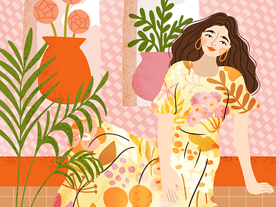 Editorial illustration girl in dress art artwork design digital editorial art flower illustration flower pattern girl illustration illustration art pattern women