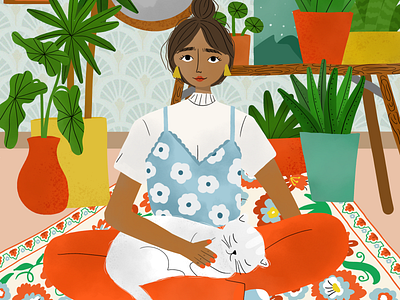 Illustration girl in living room