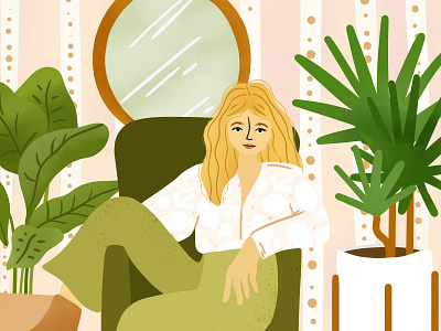 Illustration girl in living room