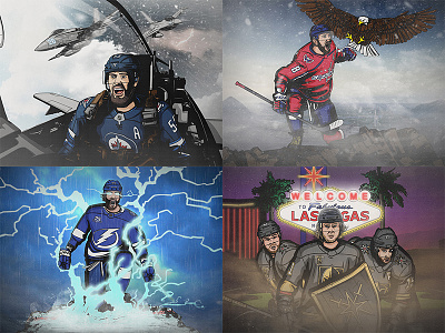 NHL Player Illustrations - Conference Finals canada capitals eagle hockey illustration jets knight lightning nhl poster sports vegas