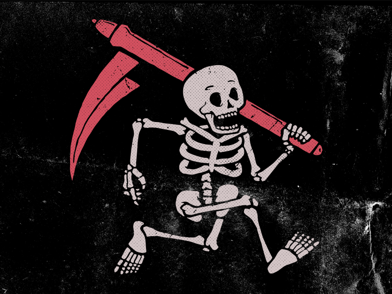 Reaper of Invoices screenprint retro vintage icon badge brand identity mark skulls skull and crossbones skeleton illustration art branding print drawing logo vector design