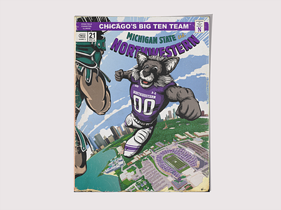 NU vs. MSU Program Cover/Poster art brand branding comic drawing football illustration poster screen print sports