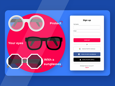 Sunglasses Store sign-up page Concept adobe xd concept glasses illustration playoff soft shadows store design vector