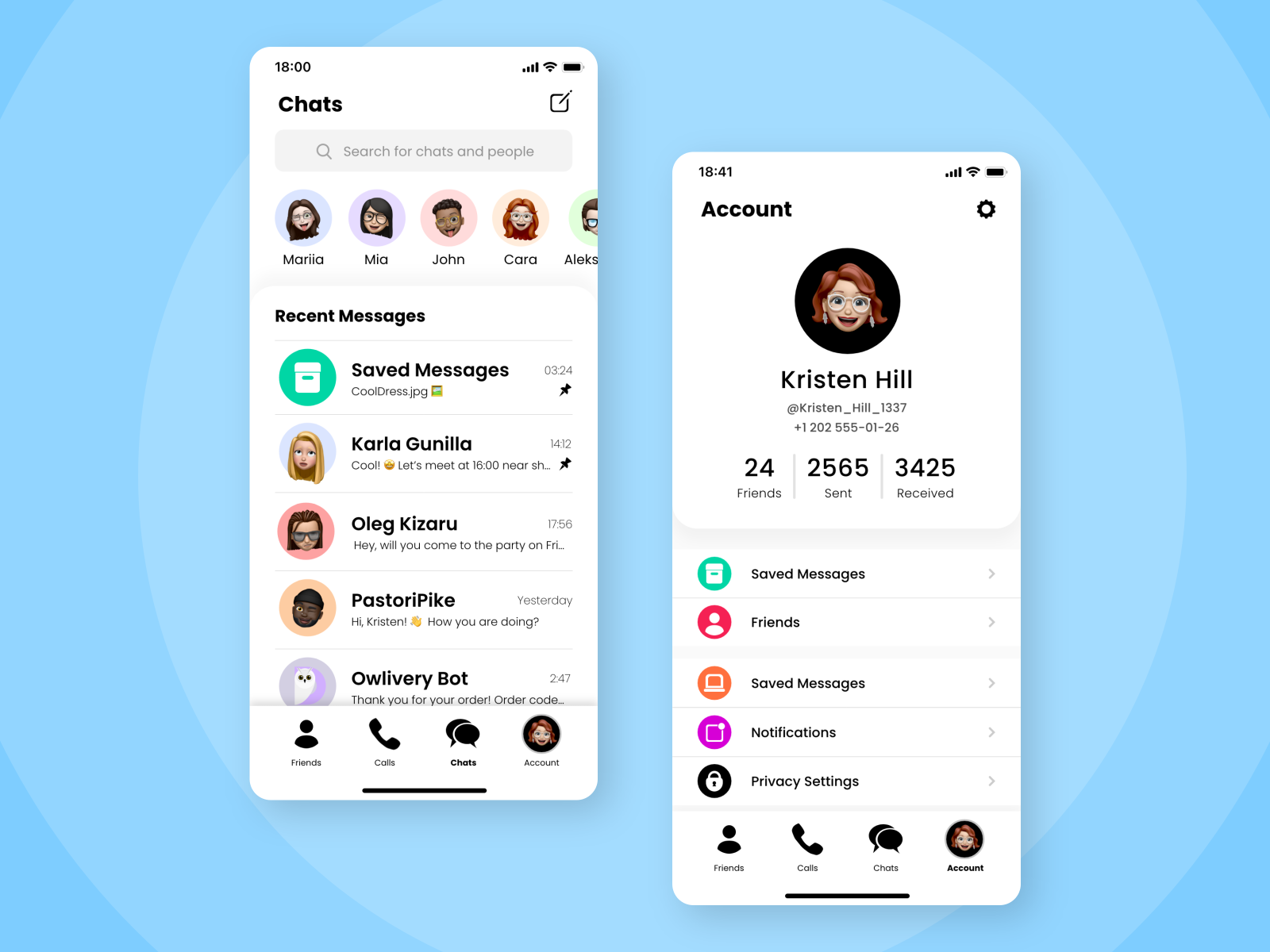 Daily UI - 006 | User Profile | Chat App by Aleksandr Shchilkin on Dribbble