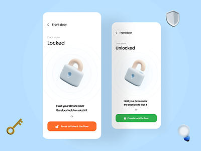 Smart Home App - Front Door Screen 3d 3d ilustration craftwork home icon illustration interface lock minimal mobile mobile app modern smart home smart house smarthome ui ui ux ui design uiux ux