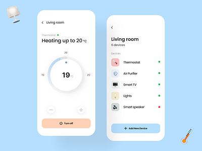 Smart Home App - Thermostat Screen 3d illustrations concept interface minimal mobile mobile app mobile app design mobile application mobile design mobile ui neumorphism smart home smart home app smarthome soft thermometer thermostat ui