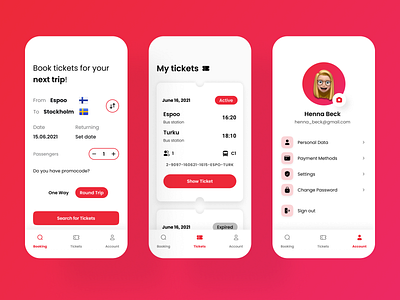Ticket Booking App - Day #1 app booking booking app bus bus app clean concept interface ios minimal mobile mobile app red ticket ticket app ticket booking tickets travel ui work in progress