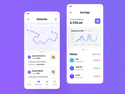 Courier Delivery App - Day 1 [WIP] clean concept courier data visualization delivery delivery app food delivery interface ios list map minimal mobile mobile app mobile ui money order ui ui design ui ux