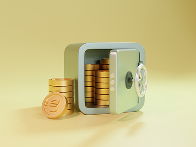 Safe 3D Illustration 3d 3d icons b3d bank blender blender3d coin cycles euro finance fintech gold icon illustration money payment secure