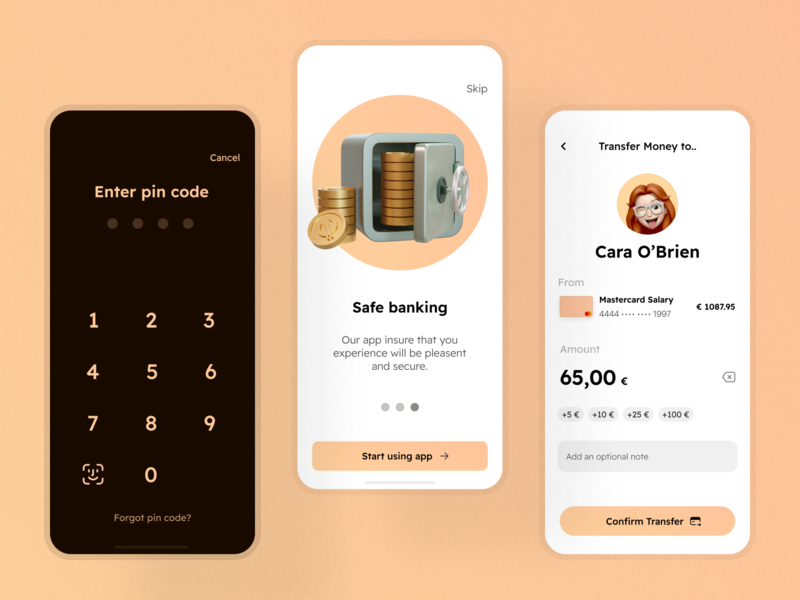 Banking App Concept v.2.0 - Day 2 3d app bank banking app blender 3d clean concept fintech illustration interface ios lock screen log in minimal mobile mobile ui money transfer safe ui uiux