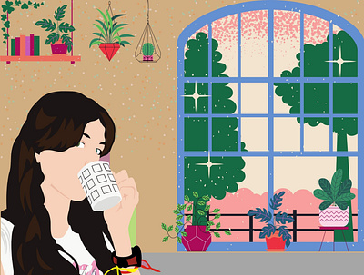 Holiday at home with nature girl mood adobe photoshop bookshelf cartoon illustration coffee cup colorful creative design design digital art digital artist digitalart girl illustration graphic designer graphicdesign illustration illustrator nature illustration photoshop realistic art trees vases
