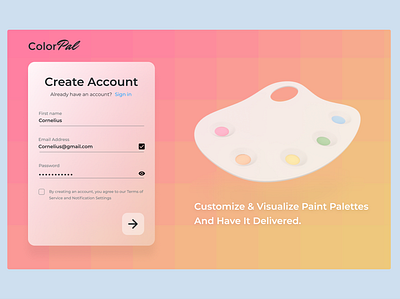 Sign Up - ColorPal colors dailyui 001 glass glassmorphism paint signup ui uidesign webdesign