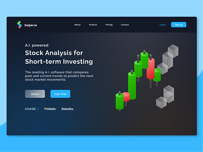 Landing Page ai finance isometric landingpage stock trend