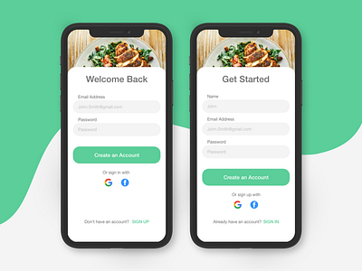 Basic Sign In/Up Screens diet signin signup welcome