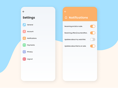 Settings and Notifications Screen notification pastel settings ui ux