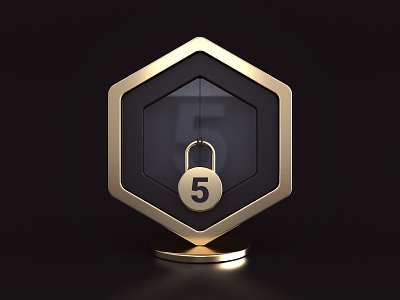 Badge - locked 3d app badge black design glass gold icon locked render webshocker