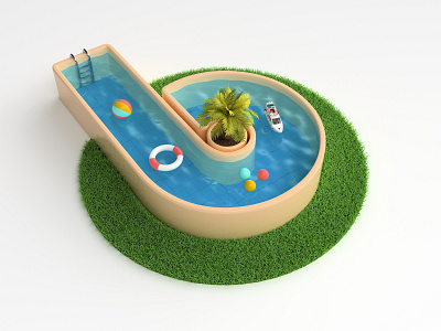 3d logo / visual 3d backyard branding design illustration letter logo render swimming pool water webshocker