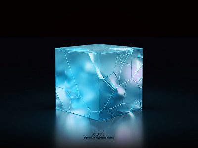 CUBE 3d cube design fracture glass holographic icon illustration iridescent render webshocker website