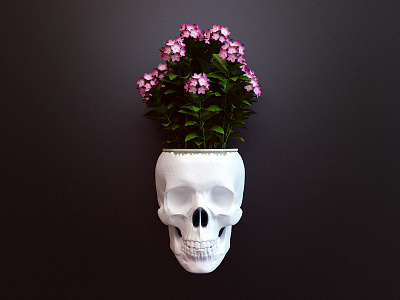 Skull 3d flowers poster render skull webshocker wip