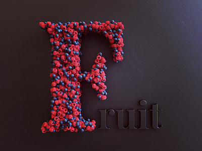 Fruit 3d alphabet design f fruit letering letter particles render webshocker