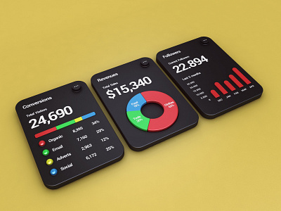 3d UI - Dark 3d analytics dashboard design graph render stats ui ux webshocker