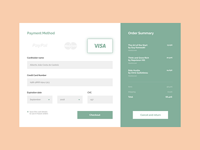 Daily UI #002 - Checkout adobexd checkout dailyui green grey payment soft ui ux