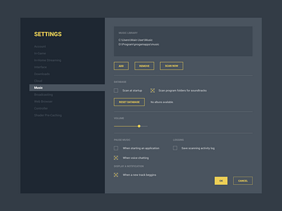 Daily UI #007 - Settings adobexd black blue blue and yellow clean dailyui grey settings steam ui ui ux