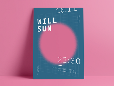 Will Sun Poster blue electronic grid music photoshop pink poster scifi
