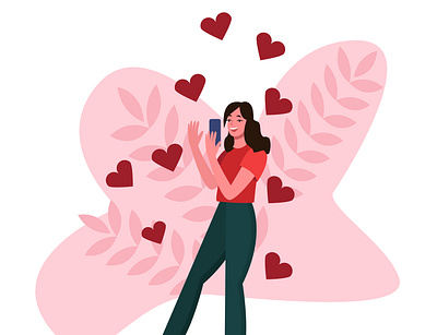 Lovely girl chat girl illustration love minimal online phone vector