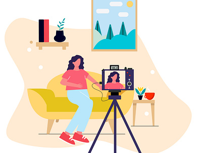Blogger adobe illustrator blogger camera flat girl illustration online vector video vlog work