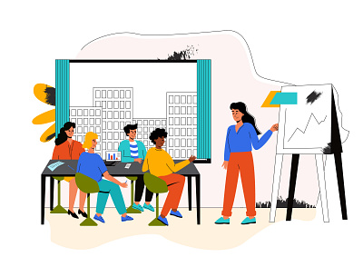 Such is the working meeting) adobe illustrator blue colleagues flat illustration girl illustration managers meeting order illustrations planning meeting team team building trend illustration vector work