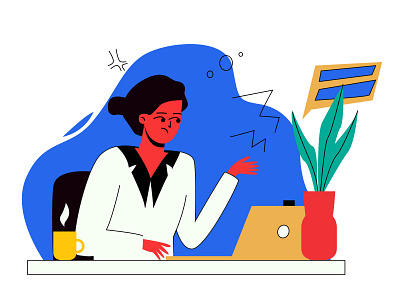 Working girl blue design flat girl illustration laptop message online online shop trendy vector woman work working girl