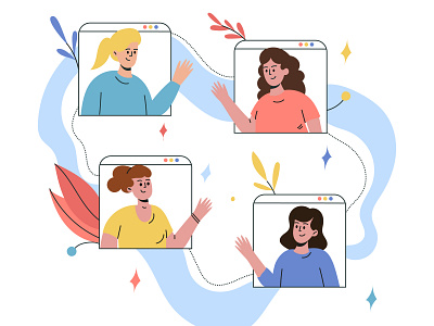 Friends at a distance adobe adobe illustrator blue girl graphic design illustration online ui vector