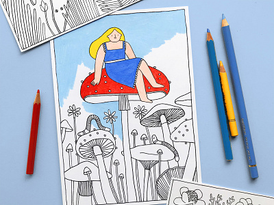 Color In Pack colour colour in design illustration illustration art kids activity mushrooms