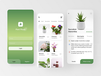 Plant Planet App appdesign figma graphic design graphicdesign logo mobile app mobileapp plants ui ux uxui