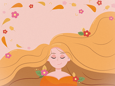 dreaming girl art autumn design dreaming flat flower flowers girl graphic design illustration illustrator minimal sweet vector