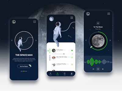 Sleeping Music App adobexd aliens app astronaut illustraion moon music musicapp phone player sleep space stars ui uiux universe ux