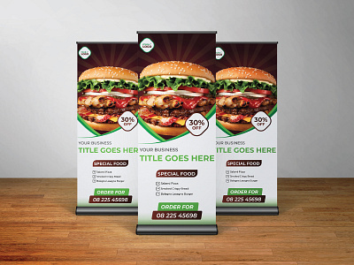 Food Restaurant Roll-up Banner Design advertisement brand identity branding concept delicious drink food graphic design icons illustration packaging photoshop print print design print studio restaurant roll up banner taste typography vector