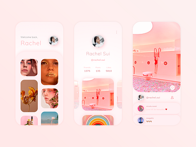 Social Mobile App app app design design figma home image instagram iphone iphone app like minimal mobile photo pink social social app ui ux