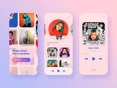 Design concept for a music app 🎧 aesthetic app app design branding design figma iphone app like minimal mobile music photo pink sketch ui uiux ux