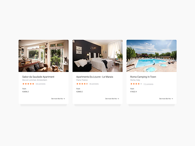 Preview of the accommodation booking service booking cards cards design cards ui dekstop design light service ui uxui
