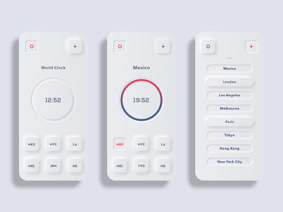 World Clock design neumorphism ui ux