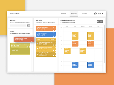 CMU Course Planning Tool calendar interaction schedule ui ux