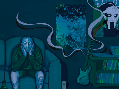 Mac Miller Watching Movies With The Sound Off albumart albumartwork digital art digital illustration illustration macmiller mfdoom music psychedelic