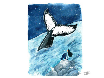 Tail illustration illustrator watercolor watercolour watercolour illustration whale