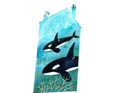 Orcas illustration illustrator orca watercolor watercolour watercolour illustration