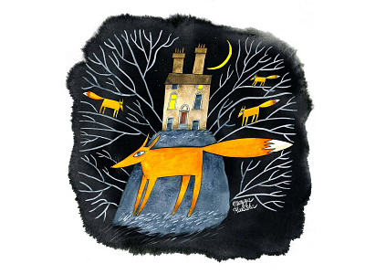 Night foxes animal fox illustration illustrator watercolor watercolour watercolour illustration