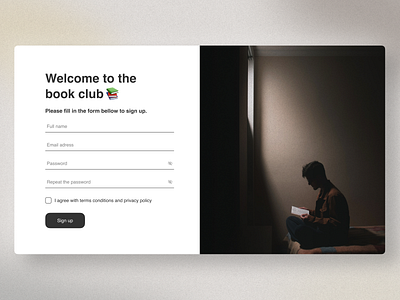 Sign up form. Day one of daily UI challenge. book book club daily ui challenge sign up ui