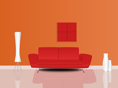 LIVING ROOM ILLUSTRATION chairs vase design graphic illustration illustrator red room vector white