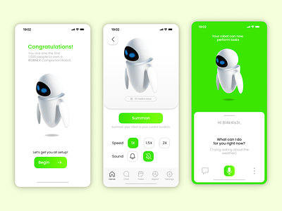 ROBNEX Robot - Mobile App UI Design ai app concept design green product product design robot ui ux